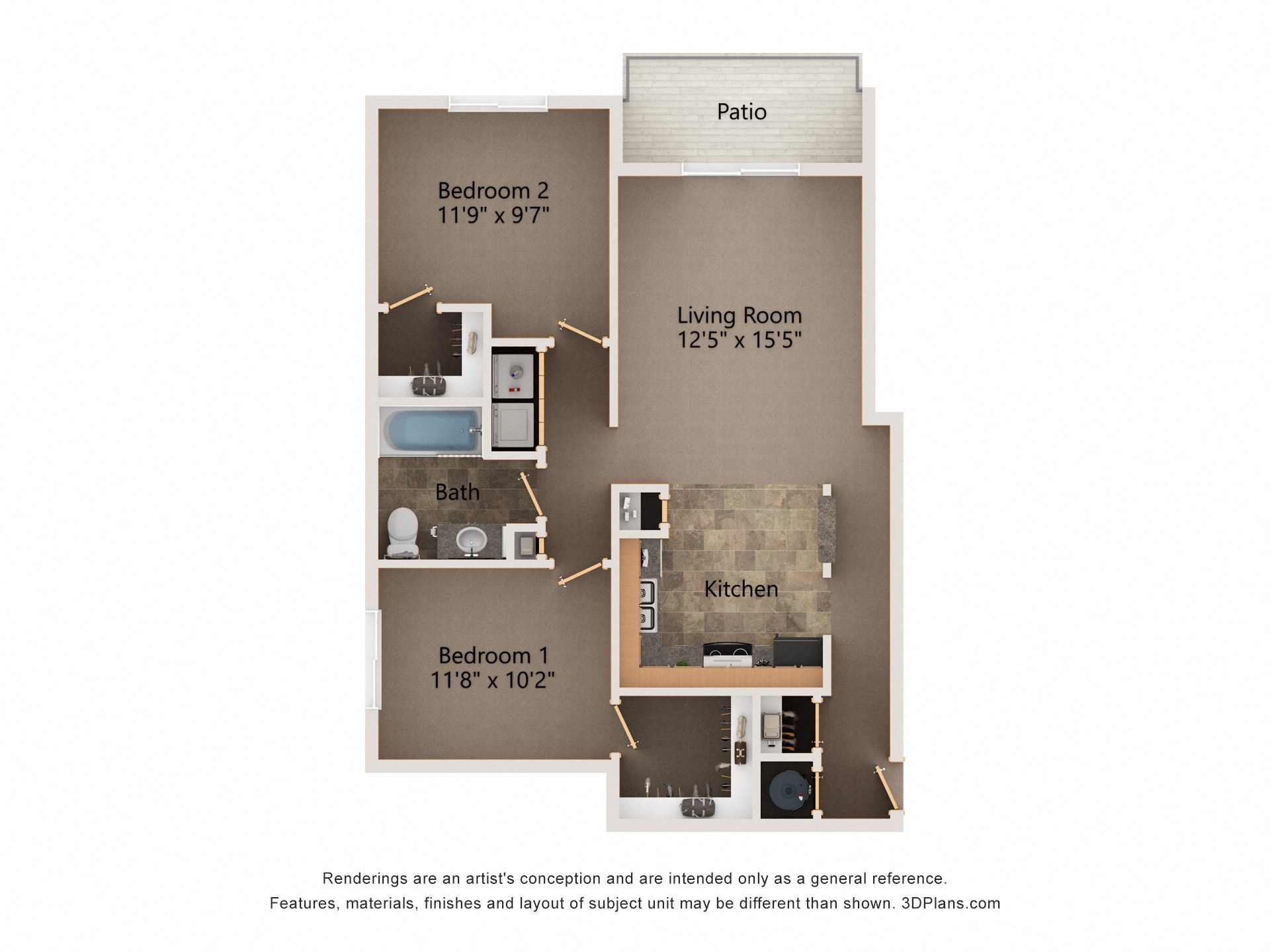Floor plan for 2 beds, 1 bath, 927 sqft